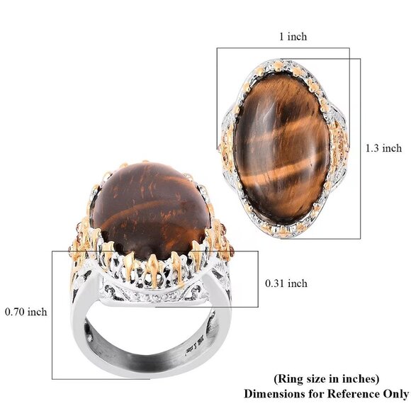 Tiger's Eye and Champagne Austrian Crystal Ring Plated YG & Stainless Steel S-8 - Picture 3 of 3